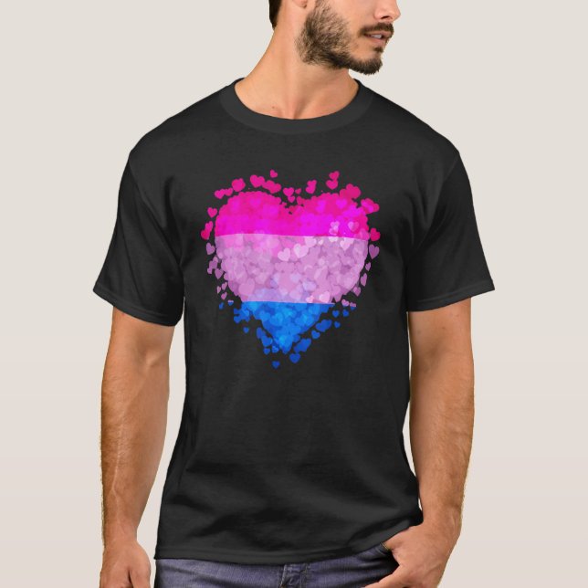 T-shirt Bisexual Bi Pride Flag Hearts Valentines Day (Devant)