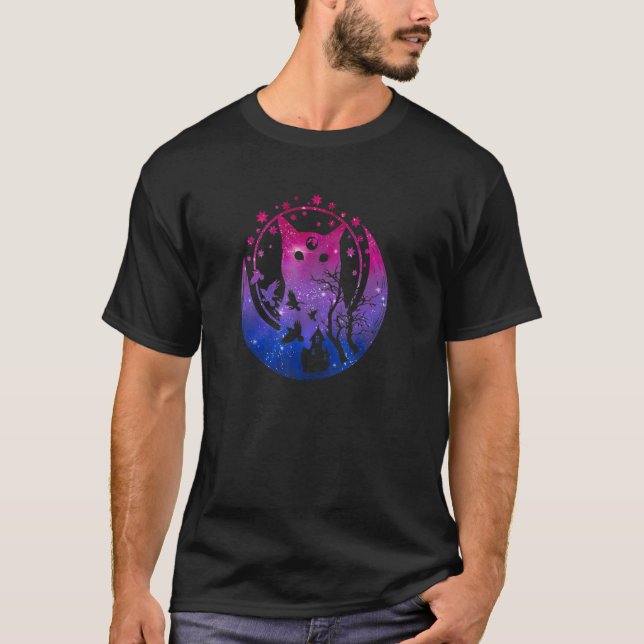 T-shirt Bisexual Moon Space Cat Pride Cat Bisexual Lgbt Pu (Devant)