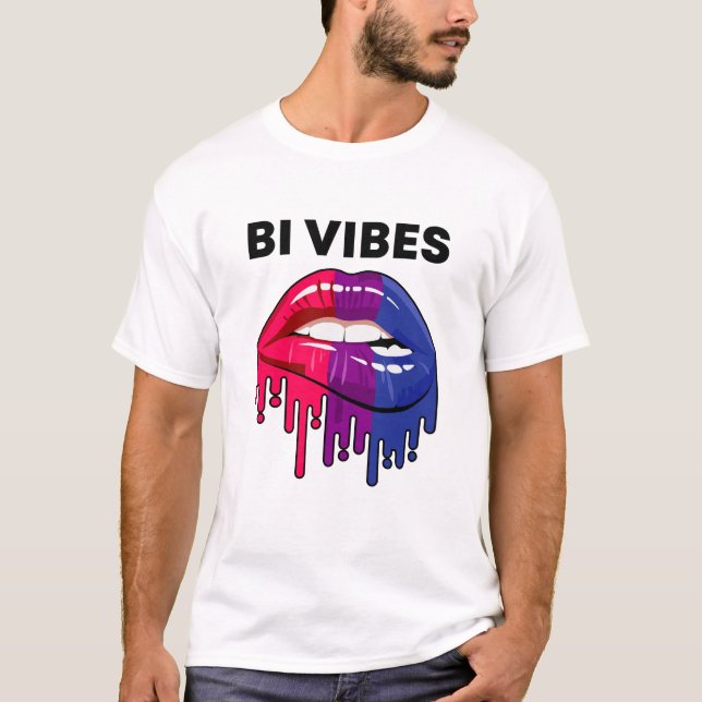 T-shirt Bisexual Pride Mois LGBT Bi Vibes Lèvres à goutte (Devant)