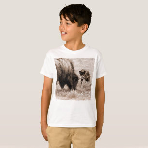 T-shirt Bison agressif et loup noir