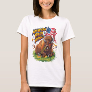 T-shirt Bison avec drapeau américain dans l'herbe