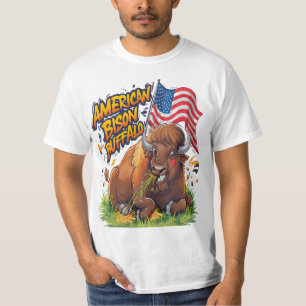 T-shirt Bison avec drapeau américain dans l'herbe
