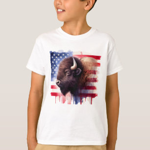 T-shirt Bison avec drapeau des États-Unis d'Amérique