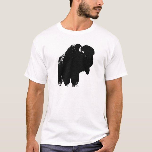 T-shirt Bison de bison noir et blanc Pop Art (Devant)