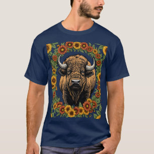 T-shirt Bison d'Oklahoma Entouré de Fleurs Stylisées