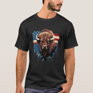 T-shirt Bison vintage Drapeau Américain Buffalo Animal Men