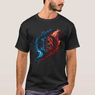 T-shirt Bitcoin Blue Flames Btc Pièce Crypto Vintage Crypt