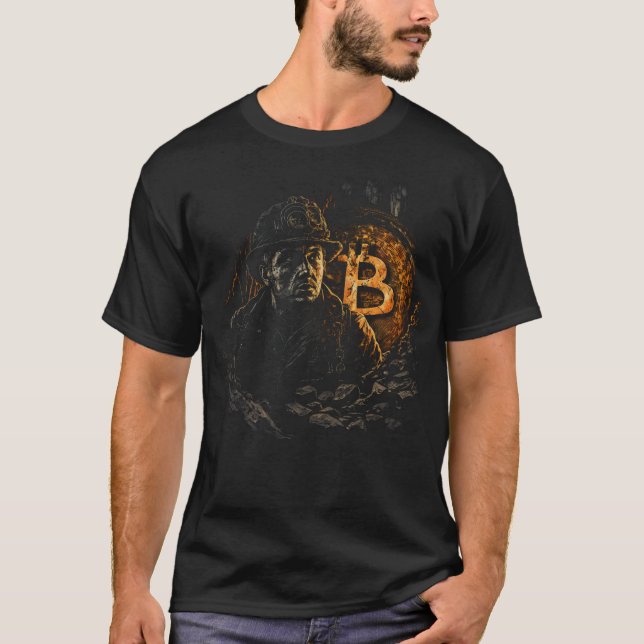 T-shirt Bitcoin miner cryptocurrency mining design black (Devant)