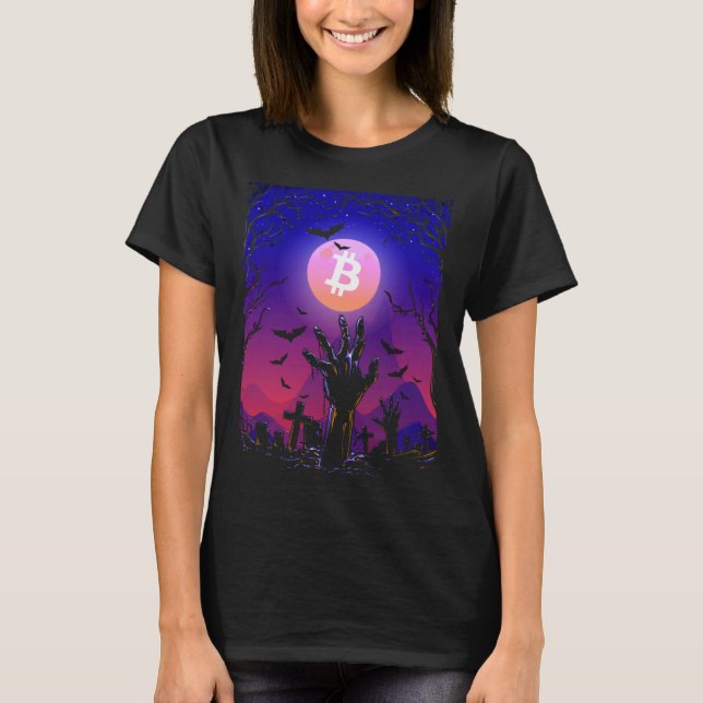 T-shirt Bitcoin Moon Tombstone Graveyard Creepy Halloween (Devant)