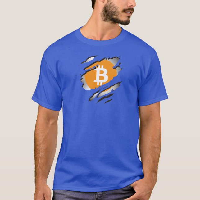 T-shirt Bitcoin Torn Image w/ Logo Reveal Underneath - (Devant)