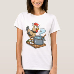 T-shirt Bizarre de poulet à la Cuisine - Hen Making Soup