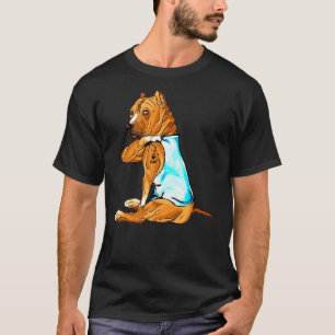 T-shirt Bizarre Pitbull Tattoos J'Aime Papa assis