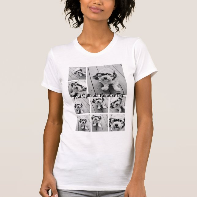 T-shirt Black 9 Photo Carré Collage - avec script blanc (Devant)