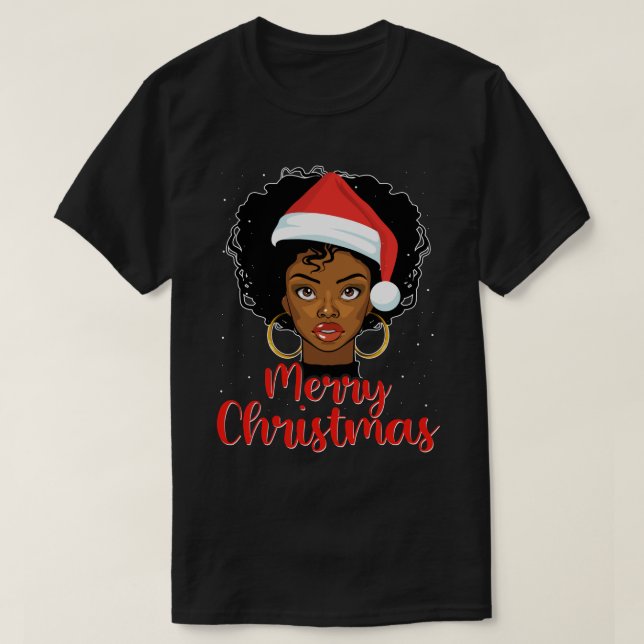 T-shirt Black African Girl American Melanin Christmas Sant (Design devant)