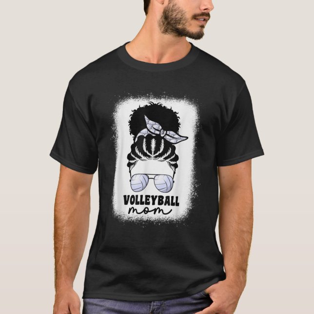 T-shirt Black Afro Volleyball Maman Pour Femmes Messy Bun  (Devant)