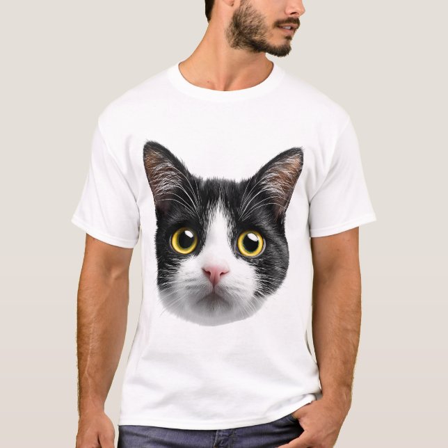 T-shirt Black and White Cat Face (Devant)