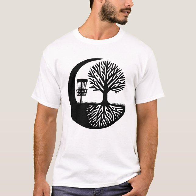 T-shirt Black and White Disc Golf Silhouette  (Devant)