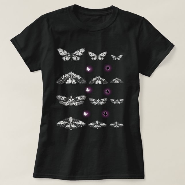 T-shirt Black and White Moth , Butterfly Art (Design devant)