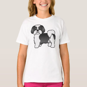 T-shirt Black and White Shih Tzu Cute Cartoon Dog
