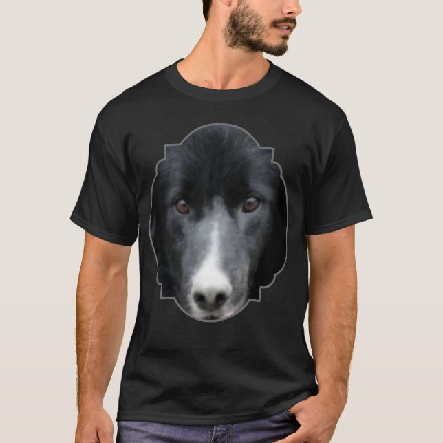 T-shirt Black Border Collie Face Dog  (Devant)