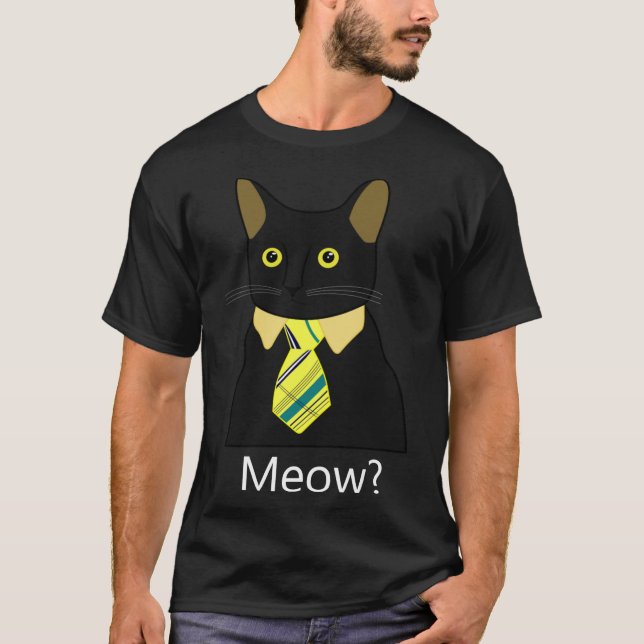 T-shirt Black Business Cat Kitten With Yellow Tie (Devant)