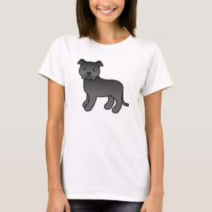 T-shirt Black Cartoon Staffordshire Bull Terrier