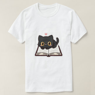 T-shirt Black Cat and Book Embroidered Comfort Colors Tee,