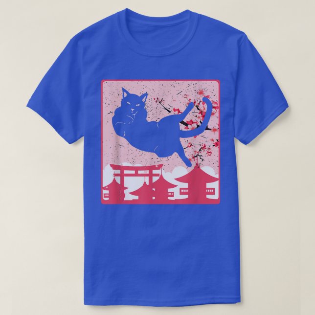 T-shirt Black cat and sakura Anime  (Design devant)