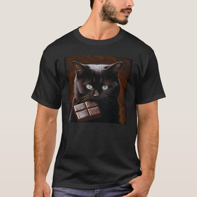 T-shirt Black Cat Biting Chocolate (Devant)