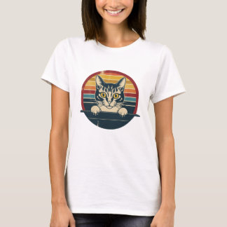 T-shirt Black Cat Face Vintage Rétro