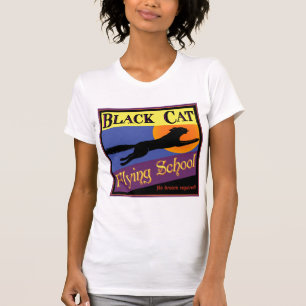 T-shirt Black Cat Flying School Vintage Halloween Art
