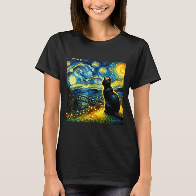T-shirt Black Cat Funny Cat Lover Mom Daddy Starry Night V (Devant)