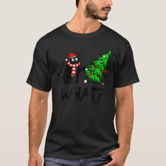 T-shirt Black Cat Gift Pushing Christmas Tree Over Cat Wha