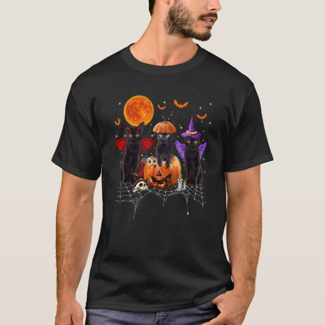 T-shirt Black Cat Halloween Black Cat Sitting On Pumpkin (Devant)