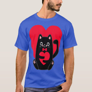 T-shirt Black Cat Heart Valentines Day Cute Kitten Kitty L