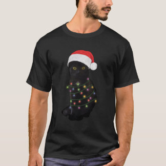 T-shirt Black Cat Light Funny Amoureux des chats Pour Noël