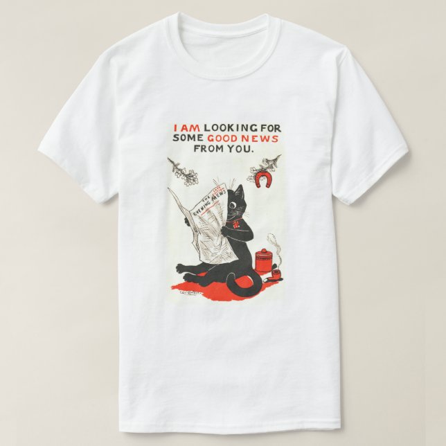 T-shirt Black Cat Lire un journal, Louis Wain (Design devant)