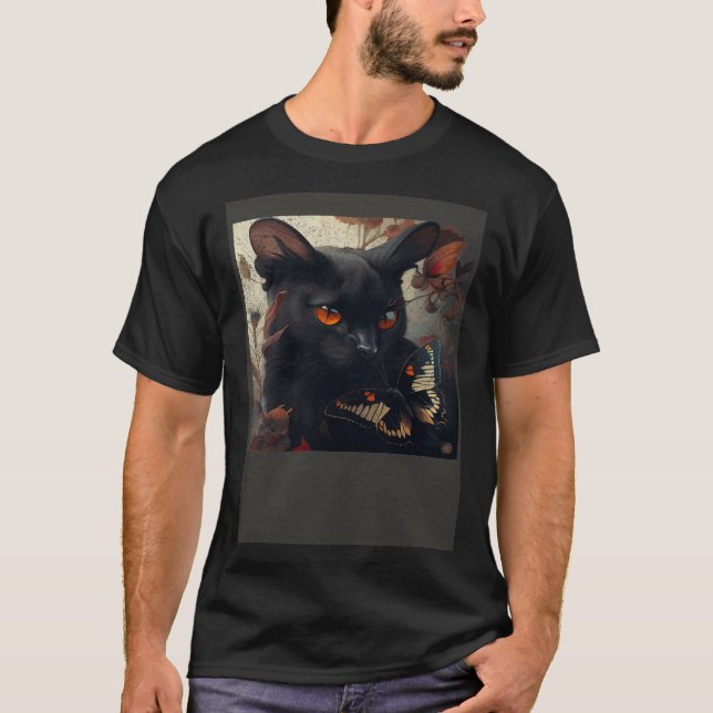 T-shirt Black Cat Love Butterfly (Devant)