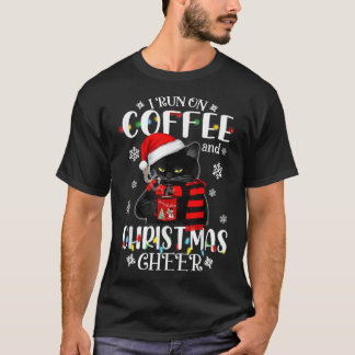 T-shirt Black Cat lumières Je cours le café et Noël che