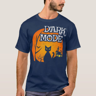 T-shirt Black Cat Moon Spooky Scene Halloween Funny Dar
