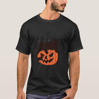 T-shirt Black Cat On Pumpkin Face Halloween Spooky Season