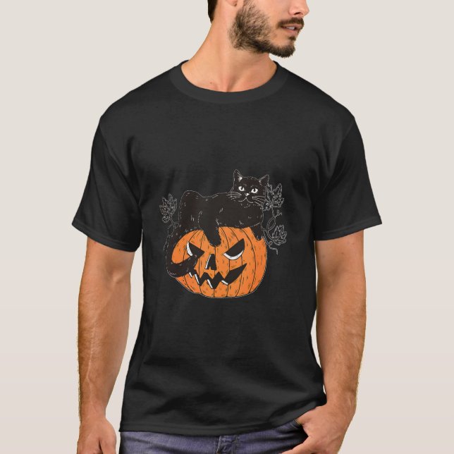 T-shirt Black Cat On Pumpkin For Cat Halloween (Devant)