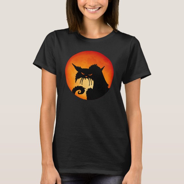 T-shirt Black Cat Orange Moon (Devant)