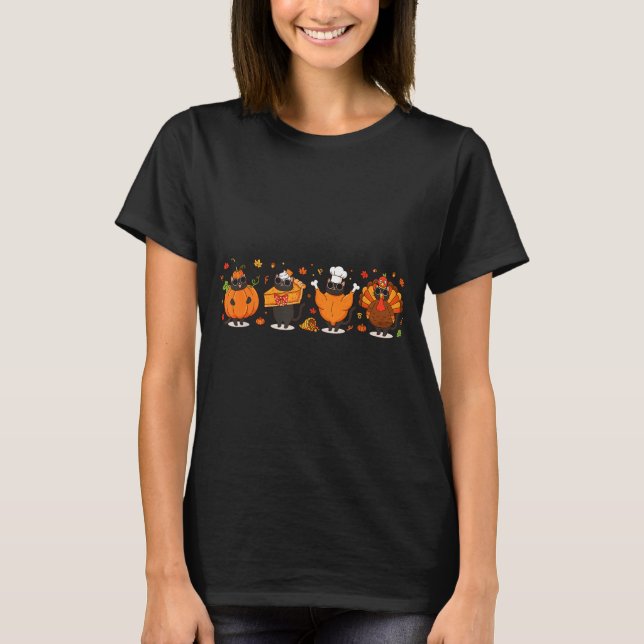 T-shirt Black Cat Pumpkin E Turkey Thanksgiving Fall Cat L (Devant)