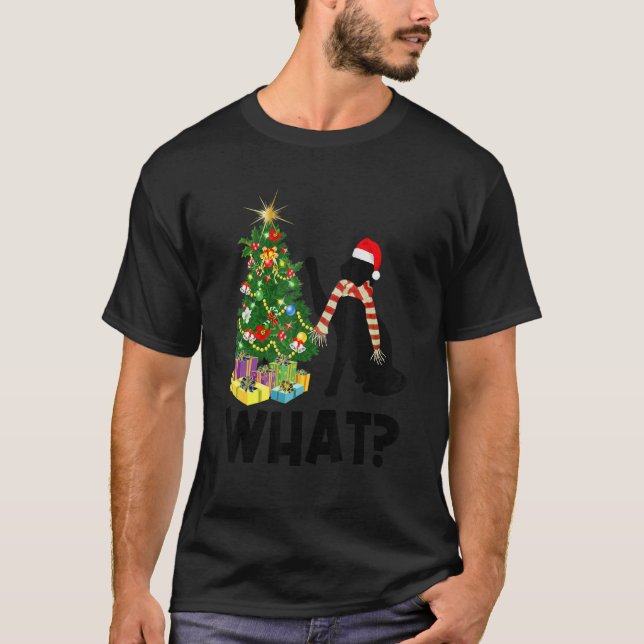 T-shirt Black Cat Pushing Christmas Tree Over Cat What 1 (Devant)