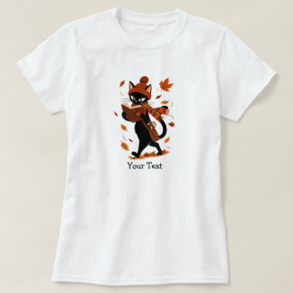 T-shirt Black Cat Reading Book Cozy Autumn Gift