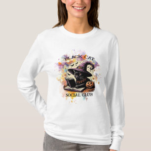 T-shirt Black Cat Social Book Club - Watercolor Splash