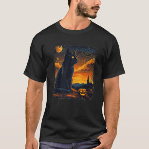 T-shirt Black Cat Starry Nuit Van Gogh Citrouilles Bats Ha