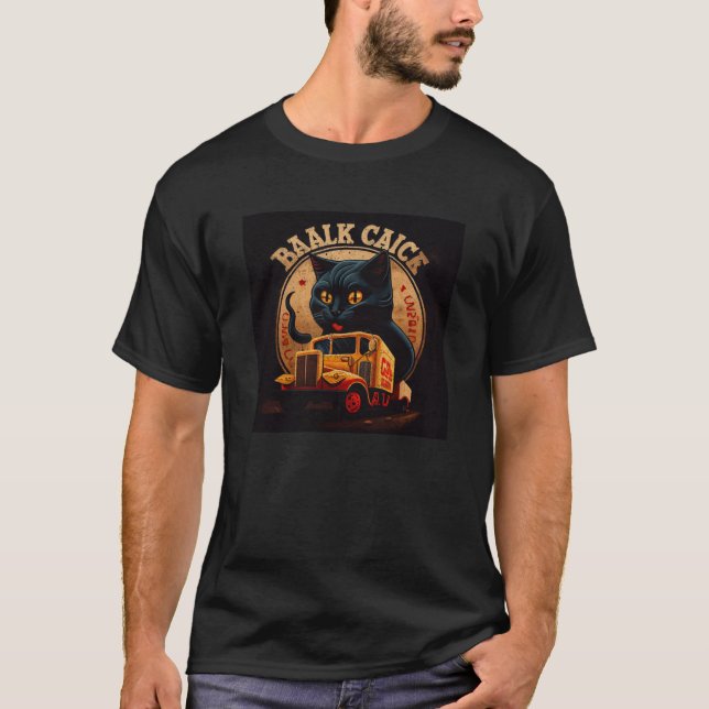 T-shirt Black Cat Truck Driver Mac And Cheese (Devant)