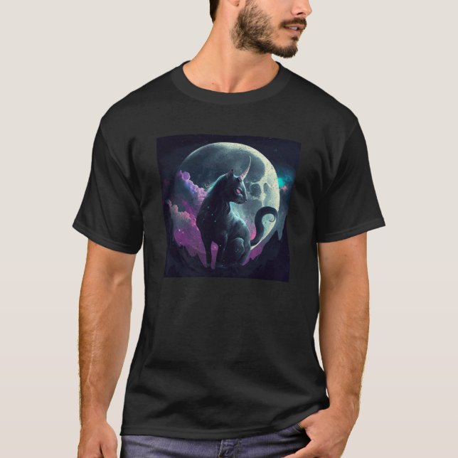 T-shirt Black Cat Unicorn Moon (Devant)